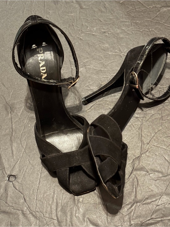 Prada Shoes - Prada Black Suede Knotted Ankle-Strap Stiletto Sandals size 40